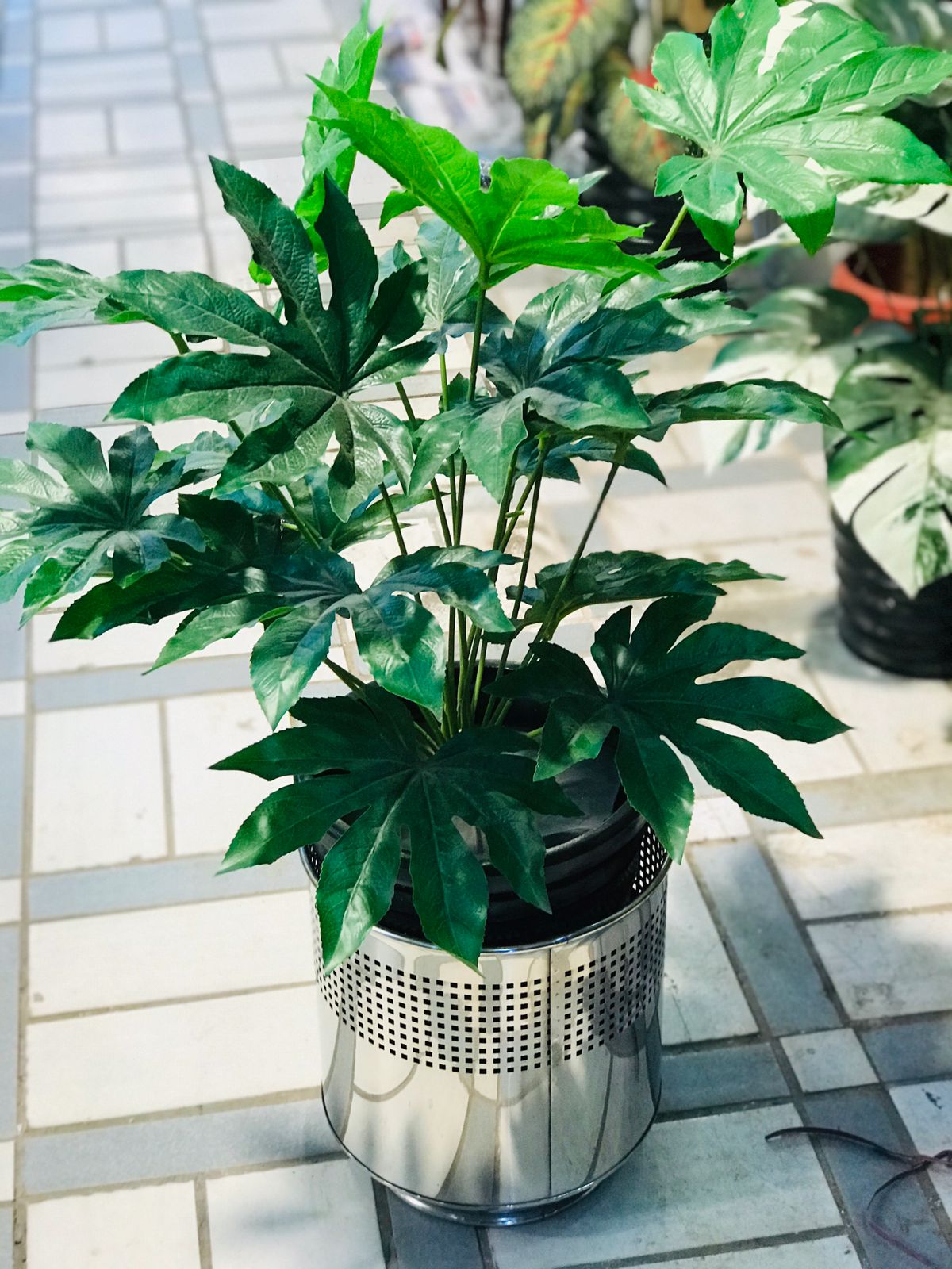 25 Inch Artificial Maple Plant with Stainless Steel Pot – Indoor Decorative Plant